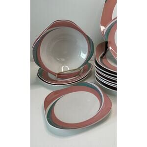 Vintage 2 (two) Salad Plates in Pinwheel Pink by Sango Quadrille Dishes